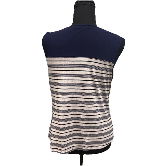 Love Scarlett Women's Navy Striped Sleeveless Top with Button Details Size M - Picture 3 of 5